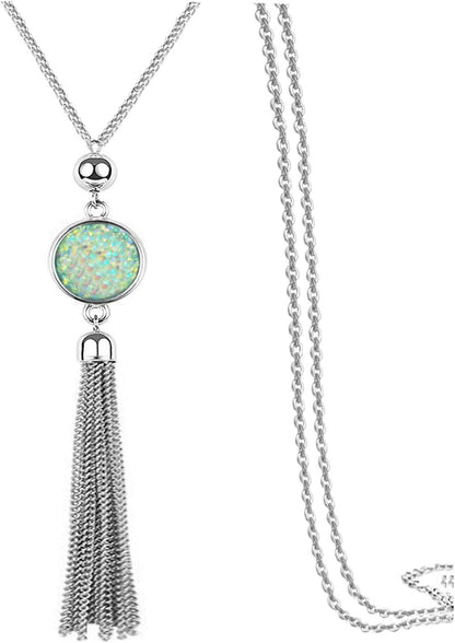 Long Chain Tassel Necklace Pendant Resin Sweater Chain Bohemian Style for Women, Change Color