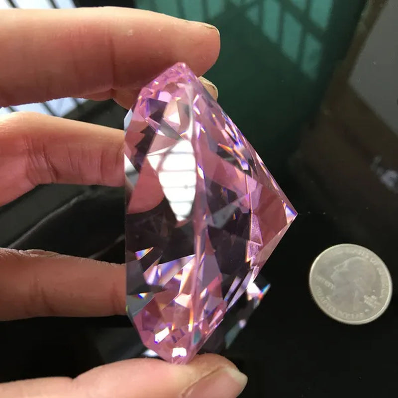 60mm Pink Crystal Yellow Diamond Ruby Glass Faceted Paperweight Display Jewelry