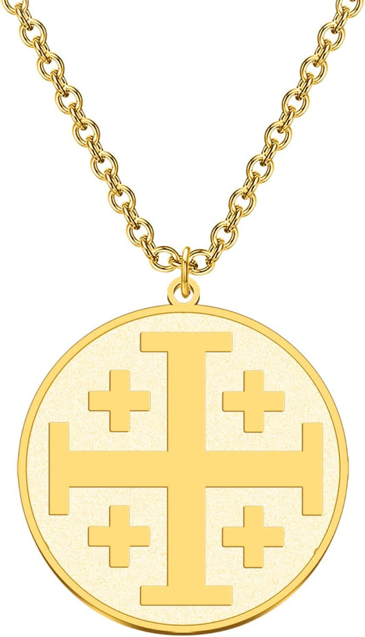 Religious Jewelry Jerusalem Crusaders Cross Disc Pendant Necklace Greek Orthodox Jewelry