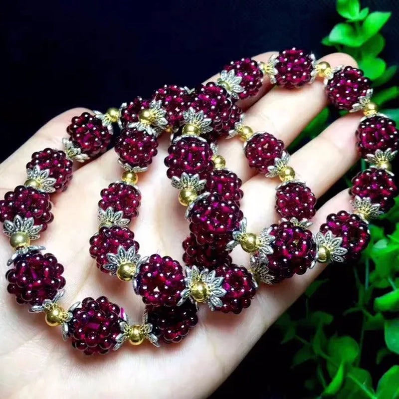 1PC Natural Garnet Bracelet Women 3mm Lucky Ball Bracelet Jewelry Gift Women Bangles