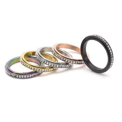 3mm Wide Titanium Steel Exquisite Thin Spinner Ring Inlay Single Row Rhinestones for Women Men Luxury Fashion Fine Stackable CZ Rings Engagement & Wedding Band Silver / Black / Gold / Multicolor / Rose Gold US Size 5-12