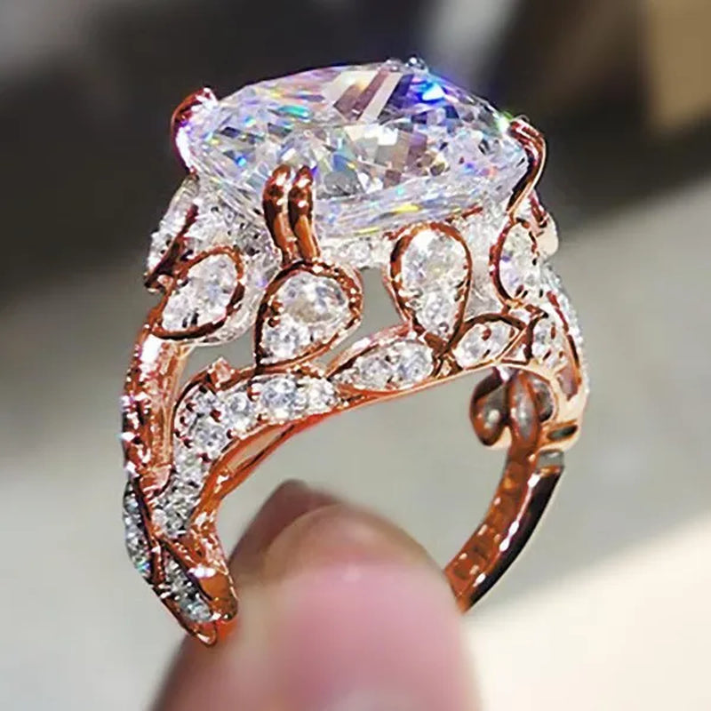 High Quality 4 Prong Setting White Sapphire Leaf Vine Rings for Women Bridal Wedding Luxury Ring Jewelry