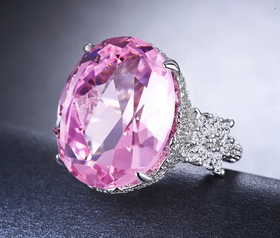 Huge Natural Gemstones Silver Ellipse Pink Sapphire Wedding Birthstone Bride Flower Jewelry Size 5 6 7 8 9 10