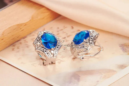 New Arrival Exquisite 925 Sterling Silver Earrings with Light Blue Topaz Gemstone For Evening Party E0206