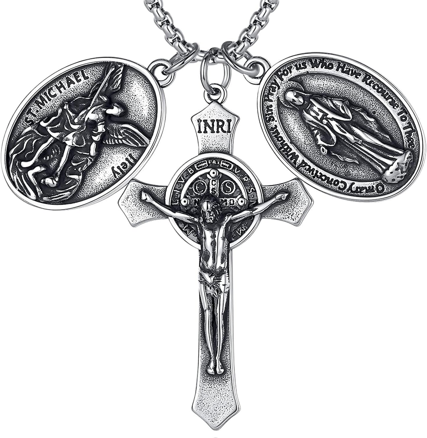 St Michael Necklace for Men, Archangel Saint Michael Pendant Medal in Stainless Steel