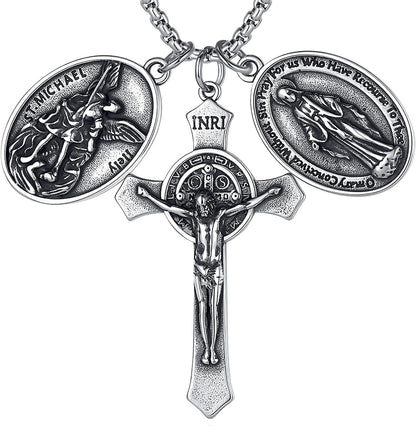 St Michael Necklace for Men, Archangel Saint Michael Pendant Medal in Stainless Steel