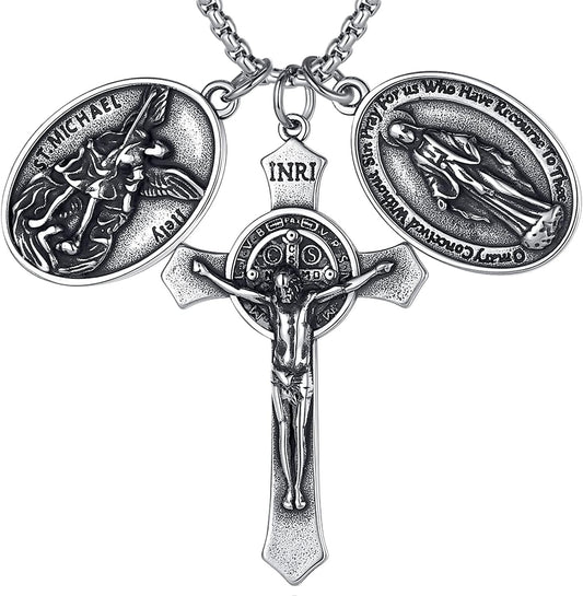 St Michael Necklace for Men, Archangel Saint Michael Pendant Medal in Stainless Steel
