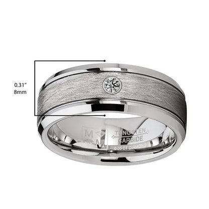 Men'S Tungsten Wedding Band 0.05 Carats Diamond Texture Brush High-Polish Silver-Toned 8MM