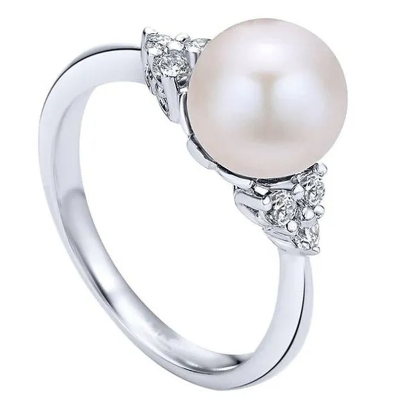 Elegant Pearl Diamond White Sapphire Women Jewelry 925 Sterling Silver Ring Engagement Wedding Jewelry Size 6 7 8 9 10