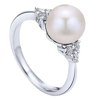 Elegant Pearl Diamond White Sapphire Women Jewelry 925 Sterling Silver Ring Engagement Wedding Jewelry Size 6 7 8 9 10