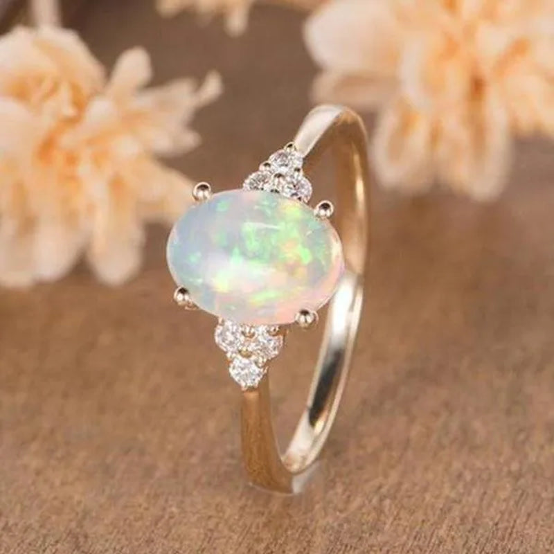 Exquisite and Fashionable White Stone Opal Rings for Women Mother'S Day Zircon Ring European and American Bridal Party Wedding Engagement Ring Anniversary Party Birthday Family Gift Jewelry