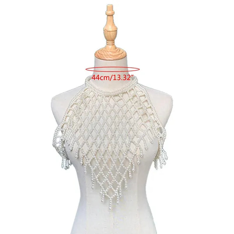 1pcs Women Blouse Elegant Faux Pearl Necklace Collar Detachable Beaded False Collars Apparel DIY Craft COC