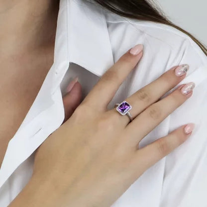Amethyst and 0.14 CT. T.W. Diamond Ring in Sterling Silver