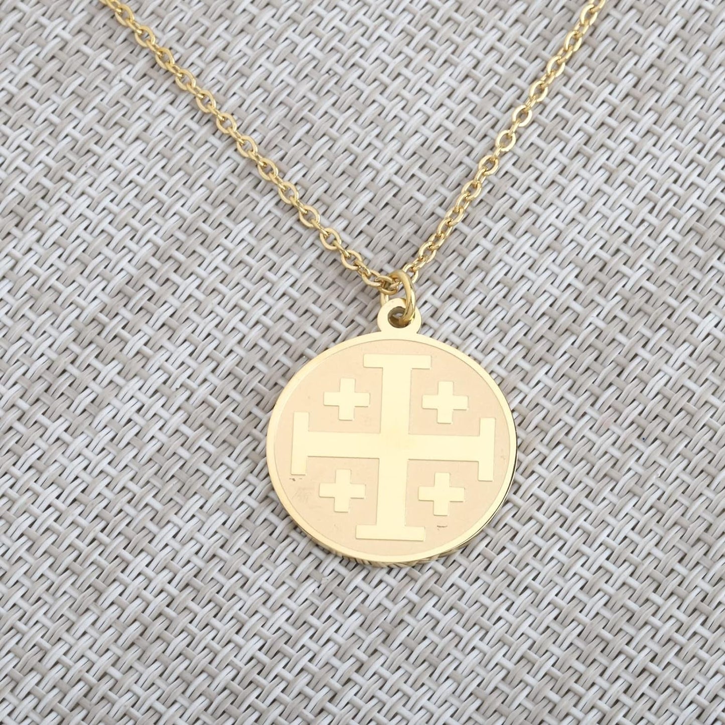 Religious Jewelry Jerusalem Crusaders Cross Disc Pendant Necklace Greek Orthodox Jewelry