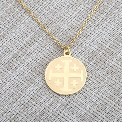 Religious Jewelry Jerusalem Crusaders Cross Disc Pendant Necklace Greek Orthodox Jewelry