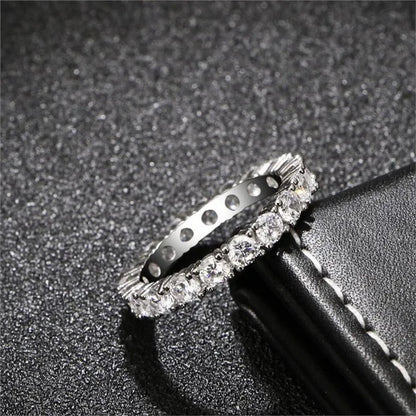 New Design Rings Silver Jewelry Custom Jewelry 925 Sterling Silver Cz Antique Eternity Ring Inlay Cubic Zirconia Unique Shaped Ring for Women Wedding Band