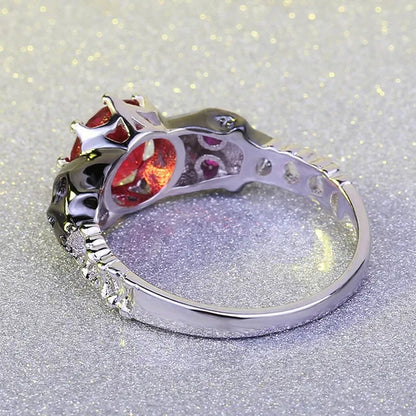 Punk Rose Red CZ Black Skull Head 925 Sterling Silver Ring for Women Girl Size 5-10