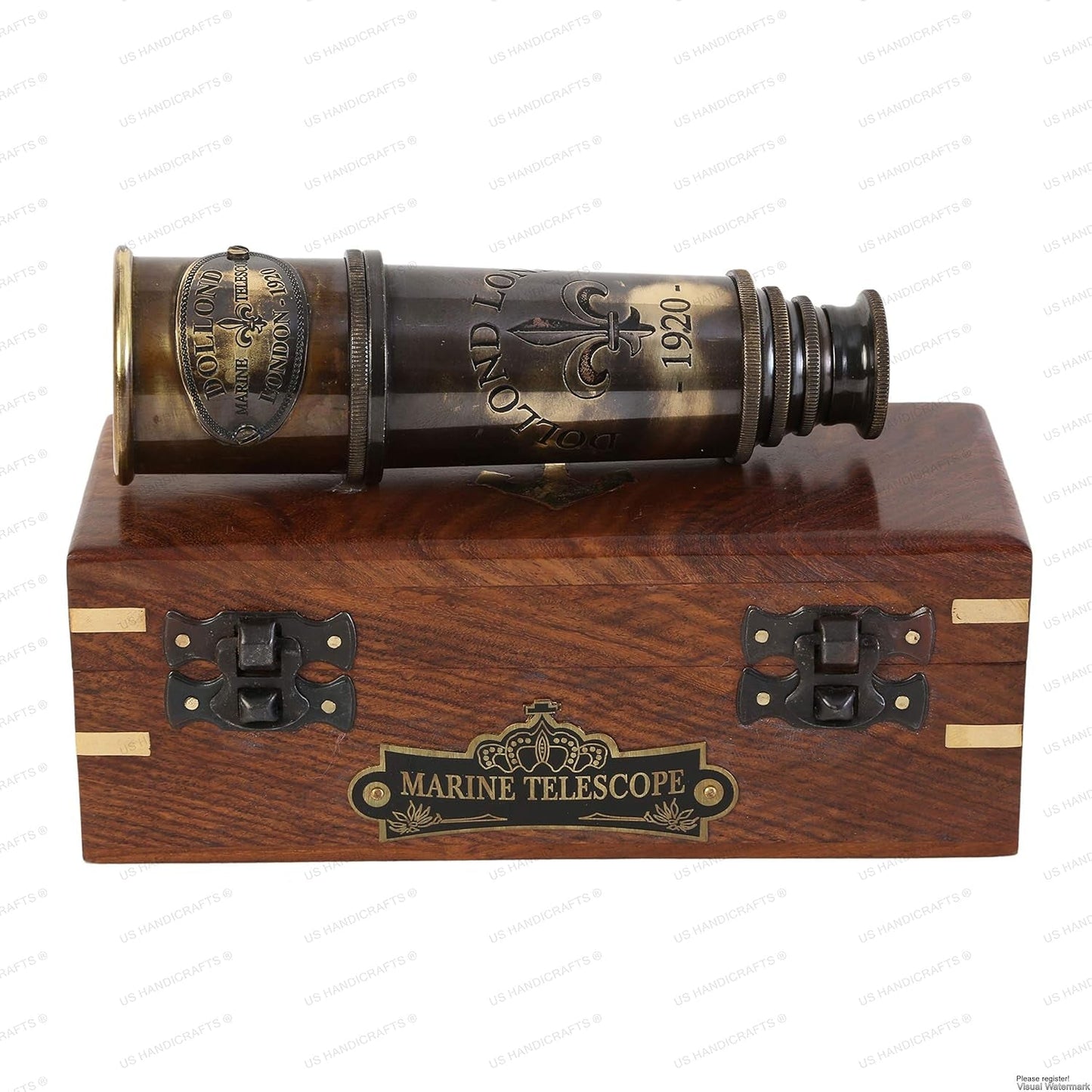 1920 Marine Telescope Collectible Décor Nautical Spyglass Antique Mounted Solid Brass 15 Inch Pirate Telescope with Wooden and Branded Corrugate Box.
