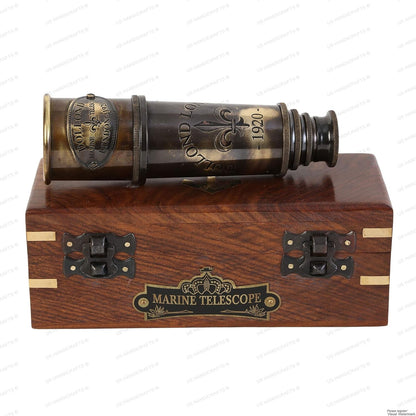 1920 Marine Telescope Collectible Décor Nautical Spyglass Antique Mounted Solid Brass 15 Inch Pirate Telescope with Wooden and Branded Corrugate Box.