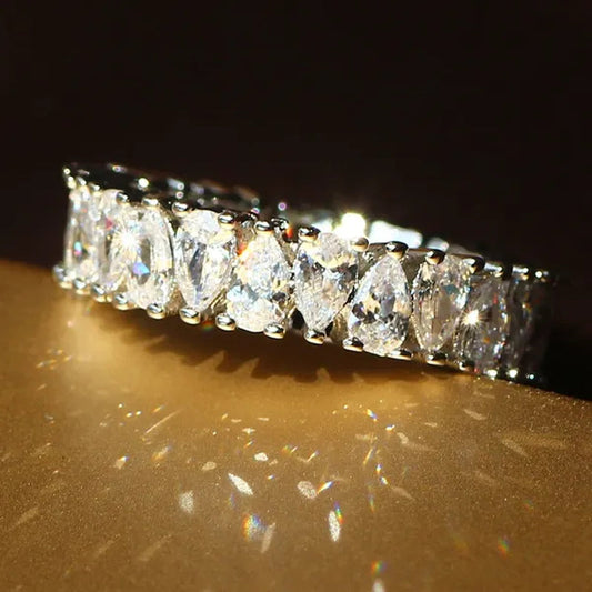 Luxurious Silver Natural Gemstones White Sapphire Wedding Birthstone Bride Flower Engagement Ellipse Drop Ring Jewelry Size 6 7 8 9 10