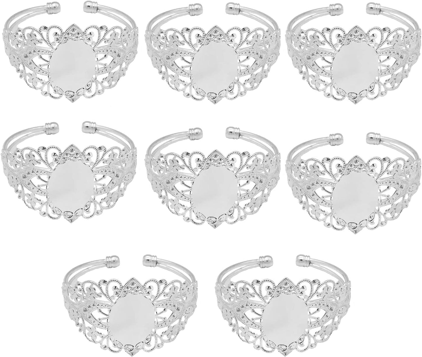 8 Pcs 25X18Mm Oval Cabochon Filigree Bezel Tray Blank Cuff Bangles Bracelet E for Crafting DIY Bracelets Making