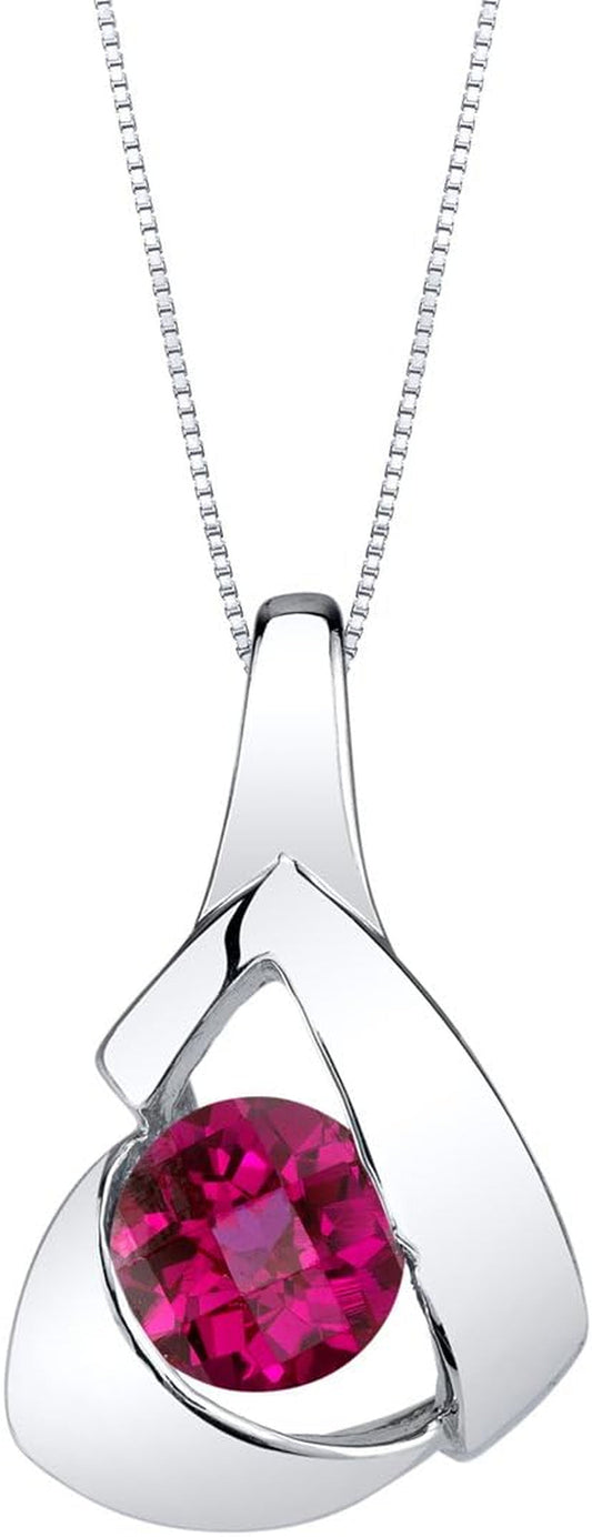 Sterling Silver Chiseled Solitaire Pendant Necklace for Women in Various Gemstones, round Shape 6Mm, with 18 Inch Italian Chain