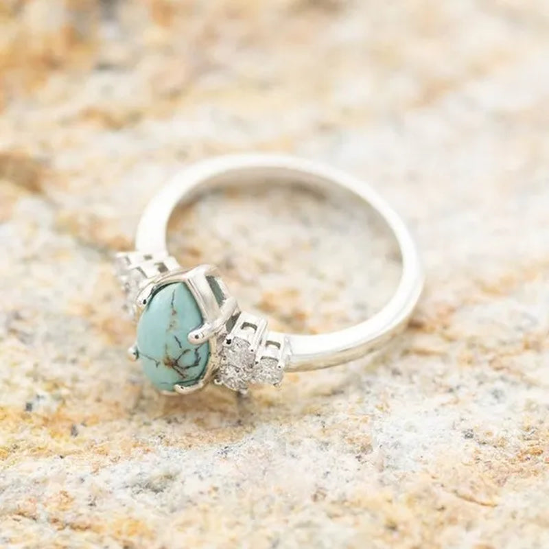 Elegant Fashion Creative Vintage Turquoise Ring Natural Turquoise Diamond Ring Women'S Ring Classic Ring Set Wedding Engagement Wedding Ring Jewelry Birthday Party Anniversary Gift