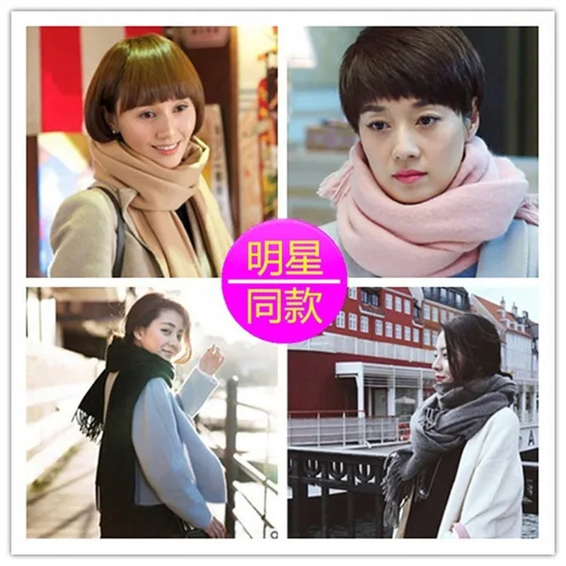 12 Colors Fashion Women Solid Color Simulated Cashmere Scarves with Tassel Lady Autumn Winter Keep Warm Thick Section Long Scarf Female Shawl  Christmas Gifts