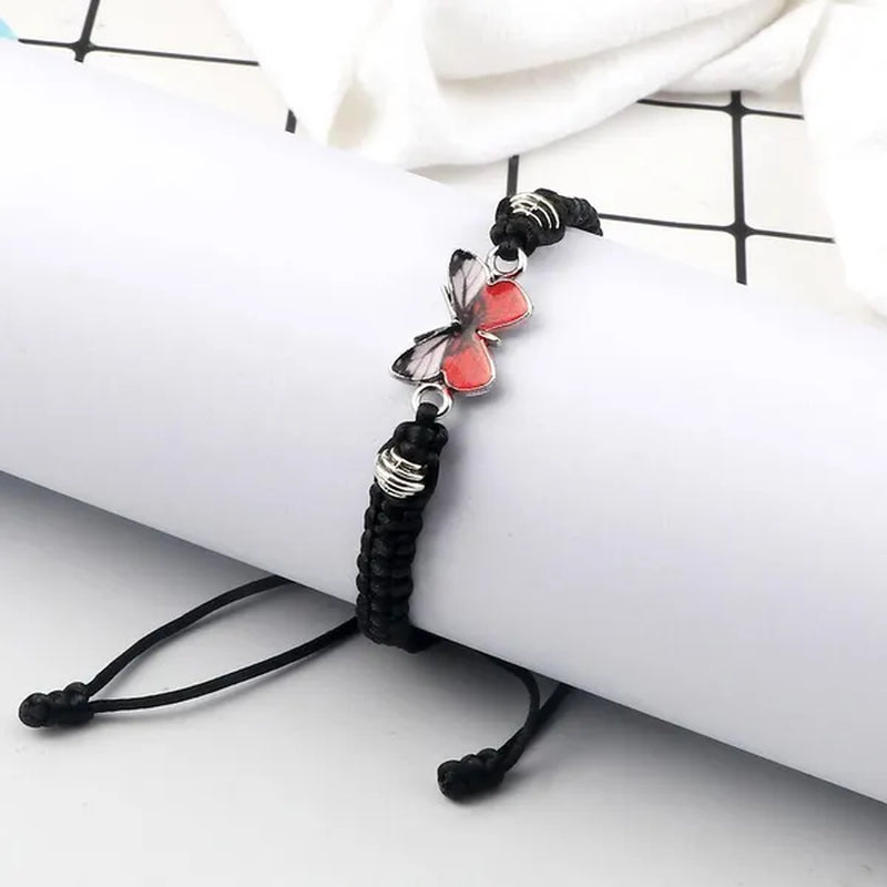 2022 Hot Adjustable Braided String Bracelet for Women Grey Butterfly Pendant Handmade Charm Bangles Fashion Girl Jewelry