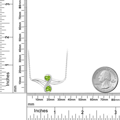 925 Sterling Silver Green Peridot and White Created Sapphire 2 Heart Infinity Pendant Necklace for Women (1.13 Cttw, Gemstone Birthstone, with 18 Inch Silver Chain)