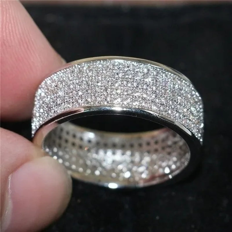 Sparkling 925 Solid Sterling Silver White Diamond Wedding Band Rings Engagement Anniversary Party Jewelry Size 5-12