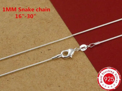 Men Women Snake Chain Necklace 925 Sterling Silver 1MM/2MM/3MM/4MM Thick Silver Necklaces Fashion Wedding Party Exquisite Jewelry(8-30inch)
