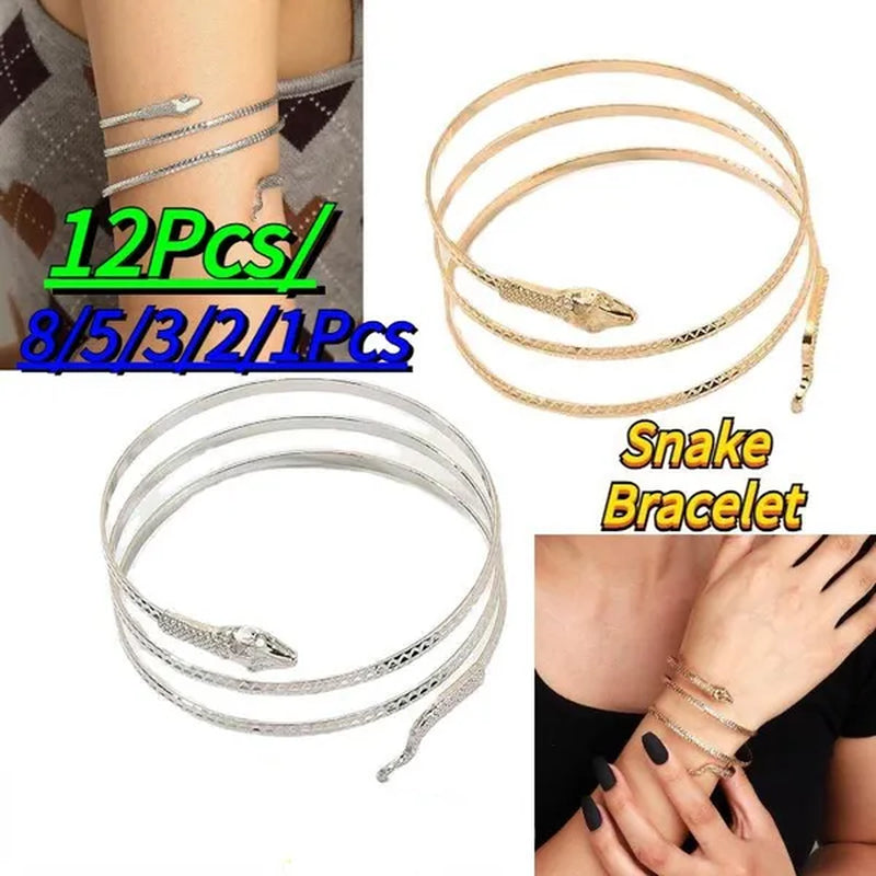 12/8/5/3/2/1Pcs:Ashion Personality Snake Bracelet, Metal Snake Bracelet, Gold and Silver Available