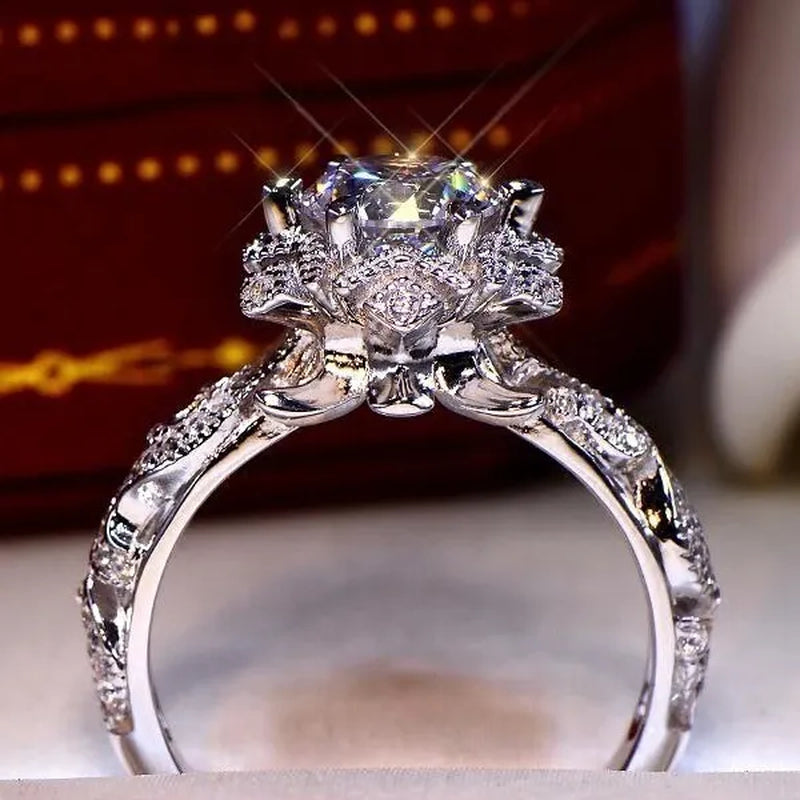 Dazzling Beautiful Women'S Fashion Exquisite Jewelry White Rhinestone Zircon Ring Romantic Bride Princess Engagement Wedding Ring Anniversary Gift Jewelry Size US4-12