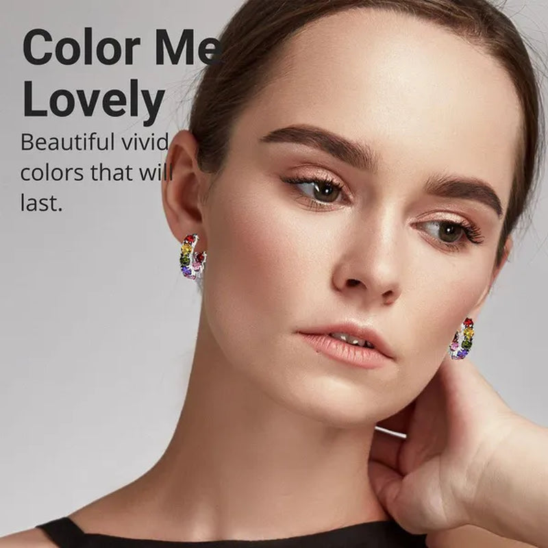 Shop LC inside Out Hoop Earrings - Cubic Zirconia Ion Plated Stainless Steel Huggie Earrings for Women - Multicolor CZ Gemstone inside outside Hoops Graduation Gift
