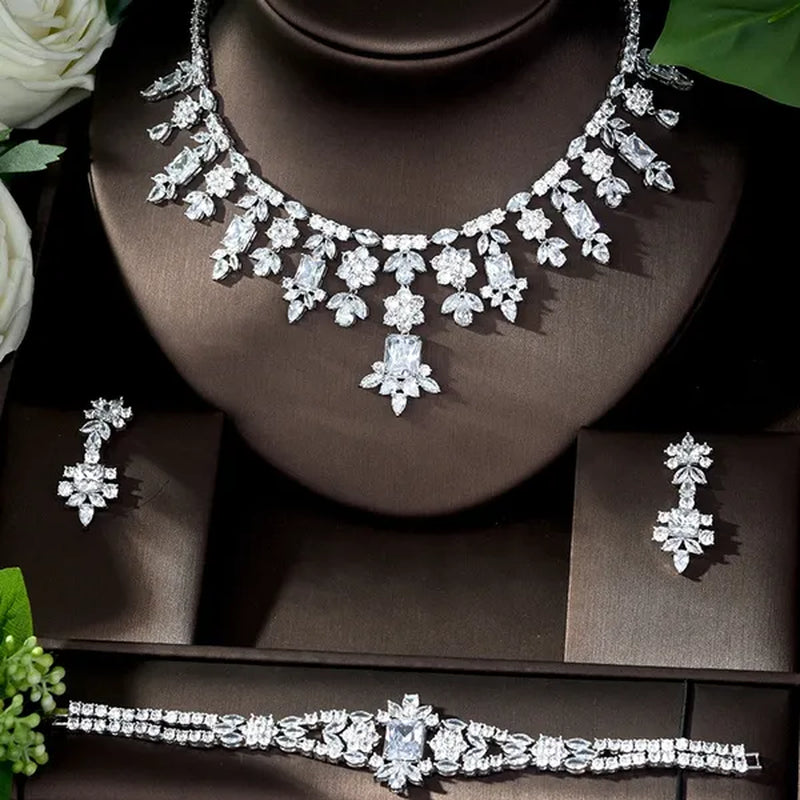 CANDICE Luxury Brilliant Citrine Bridal Wedding Party Jewelry Set for Brides Pave Yellow AAA CZ Stone Flower Drop Dangle Earrings Necklace Bracelet Sets