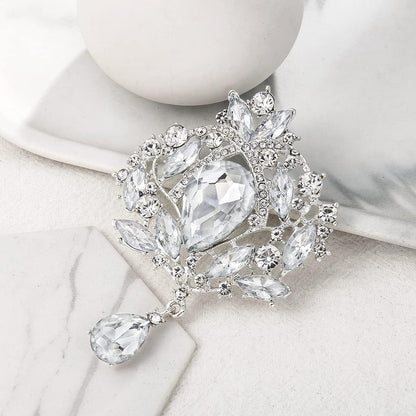 2 Pieces Crystal Rhinestone Marquise Pear-Shaped Teardrop Flower Brooch Pin Set for Women