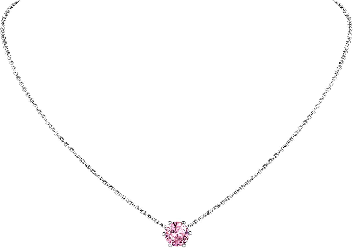 925 Sterling Silver 6 Prong Birthstone Necklace/Stud Earrings, Dainty Small Crystal Jewelry for Women (With Gift Box)