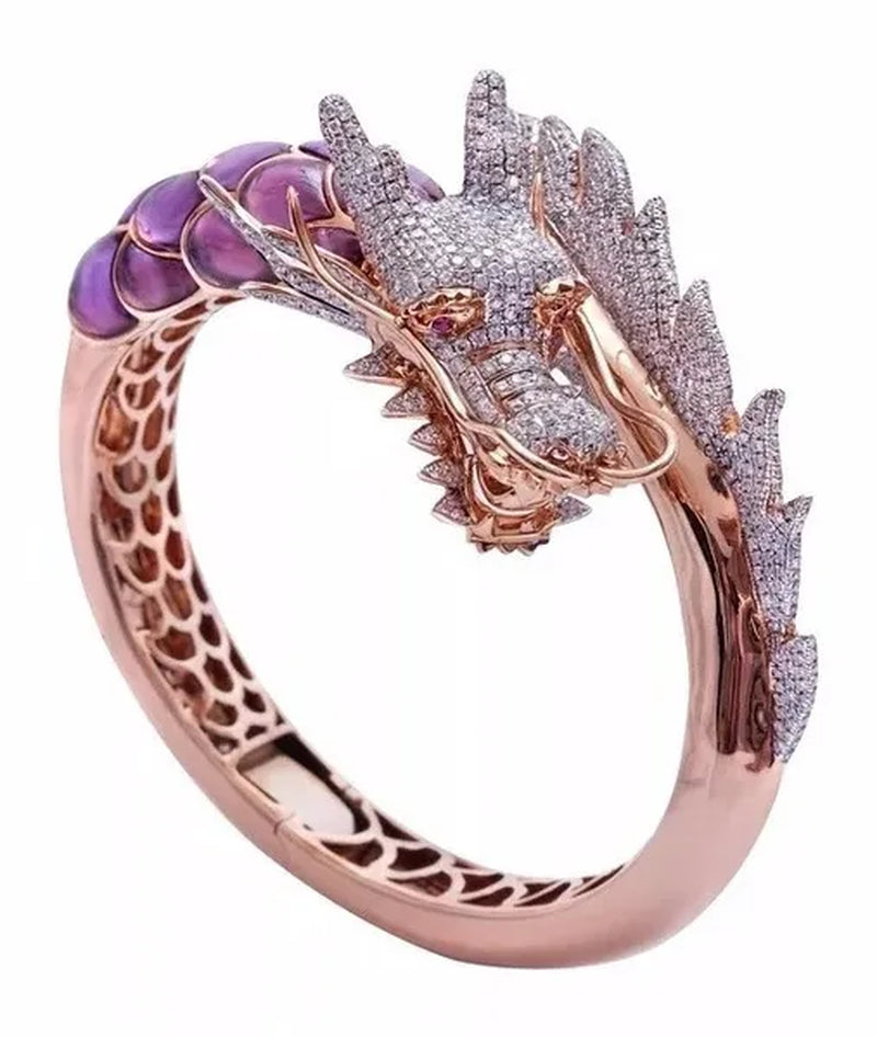 Unique Asian Chinese National Style Dragon Ring Luxury  Two-color Ring   Girlfriend Gift Ring Ladies Hip Hop Trend Jewelry Party Engagement Wedding  Jewelry Ring Size 5-11
