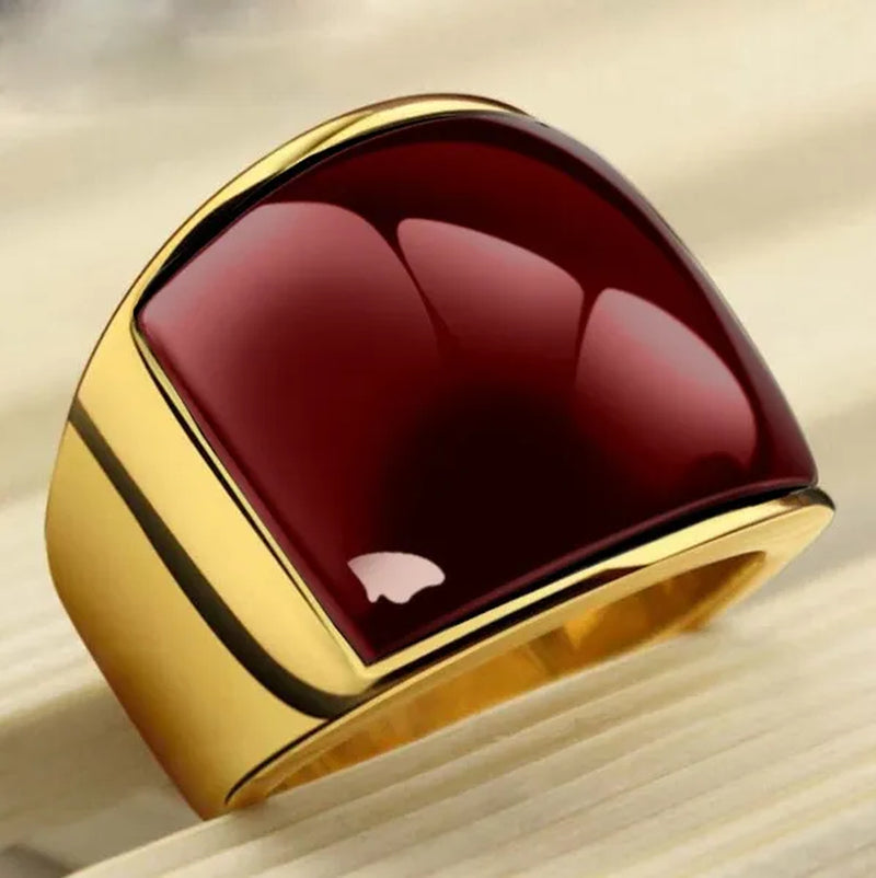 New Fashion Rings 316L Stainless Steel Gold Plated Simple Jewelry Ring With Opal For Men