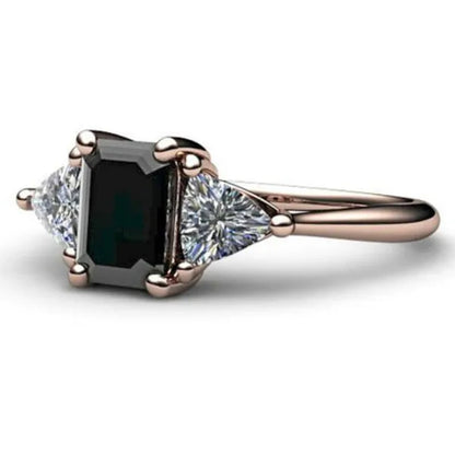 Classic Fashion 18K Rose Gold Black Diamond female Engagement Engagement Bride Princess Love Ring Size 5-11