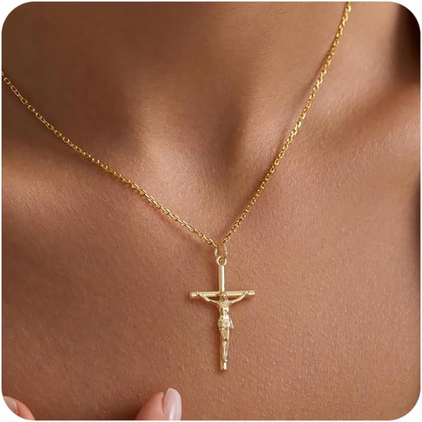 Cross Necklace for Women, Dainty 14K Gold Plated Cross Pendant Simple Long Necklaces for Women, Christian Faith Necklace Trendy Gold Jewelry Gifts for Easter