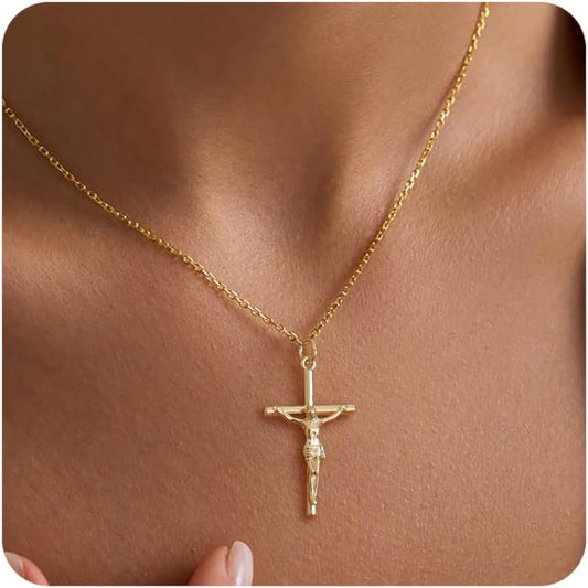 Cross Necklace for Women, Dainty 14K Gold Plated Cross Pendant Simple Long Necklaces for Women, Christian Faith Necklace Trendy Gold Jewelry Gifts for Easter