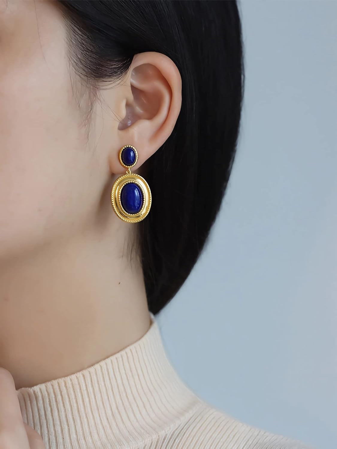 Western Lapis Lazuli Drop Dangle Earrings, Gold Plated Navy Blue Gemstone Leo December Birthstone Earrings, Vintage Elegant Accessories Gifts for Women Girls