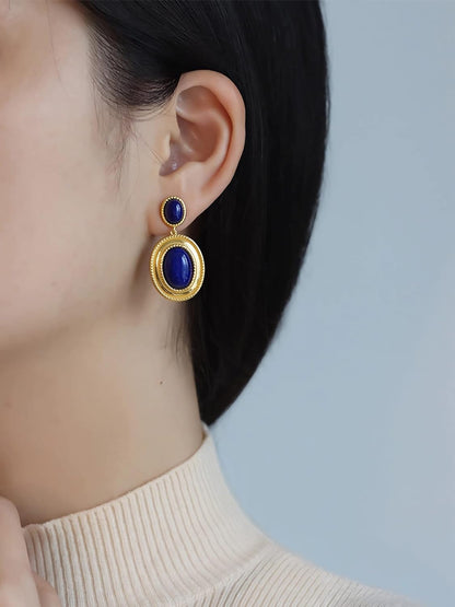 Western Lapis Lazuli Drop Dangle Earrings, Gold Plated Navy Blue Gemstone Leo December Birthstone Earrings, Vintage Elegant Accessories Gifts for Women Girls