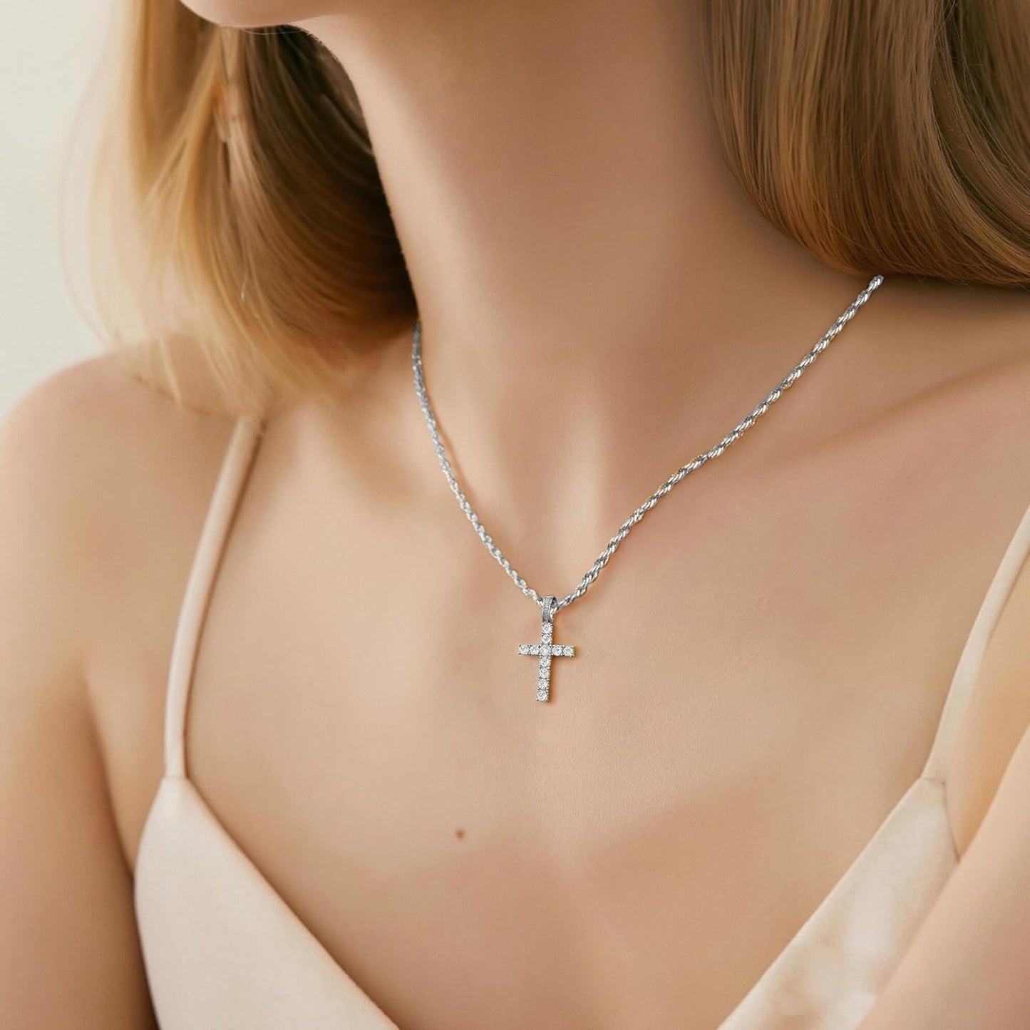 Cross Necklace for Women, 14K Gold Silver Plated Pendant Necklace, Diamond Cross Pendant Necklaces, 2 PCS Gold Silver Cross Necklaces Cute Trendy Gold Faith Cross Jewelry Gifts for Women