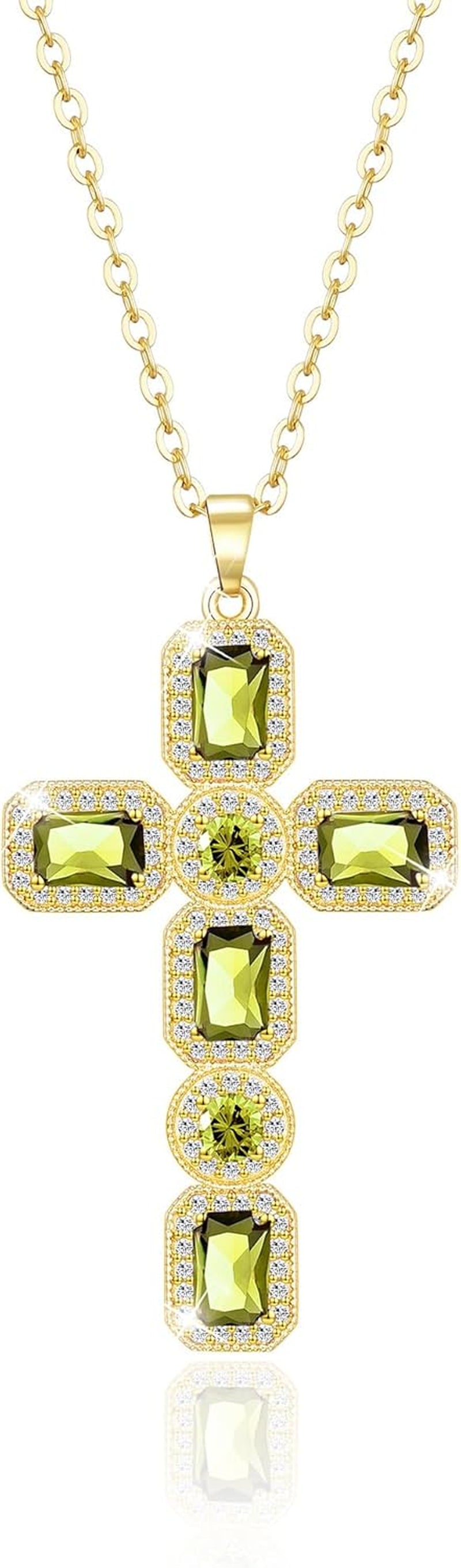 Cross Necklace for Women, Gold/Silver Jewelry Cross Charm Chain Necklaces, Moissanite Crystal Birthstone Cubic Zirconia Rhinestone Necklace, Religious Gifts