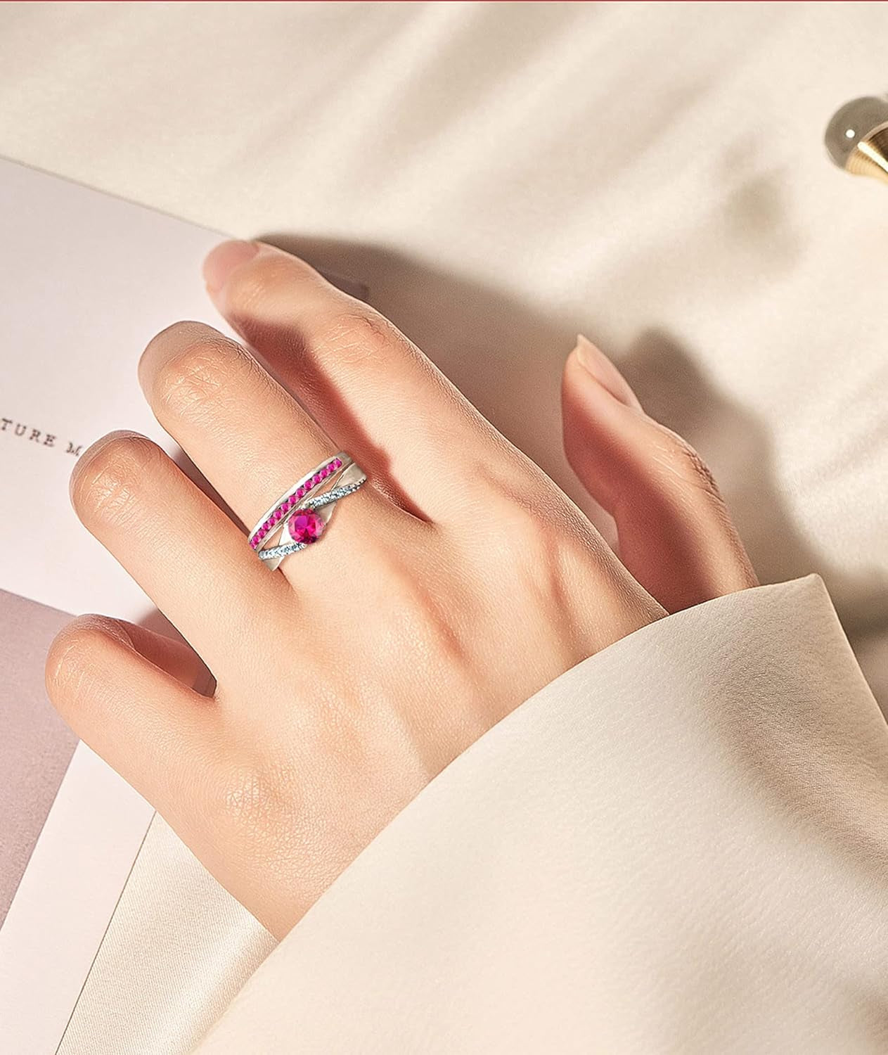 Stackable Ring 925 Sterling Silver Halo Birthstones Eternity Bands for Women