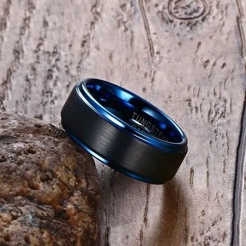 Two Rings Couple Rings Tungsten Steel Men's Rings 18k Black Gold Filled Princess cut Sapphire Women's Wedding Ring Sets