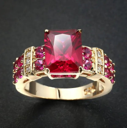 New Fashion Elegant Jewelry Ruby Gold-Plated Yellow Womans Rings